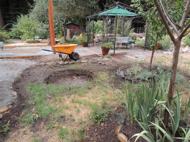 Grass and dirt before digging down to add base rock